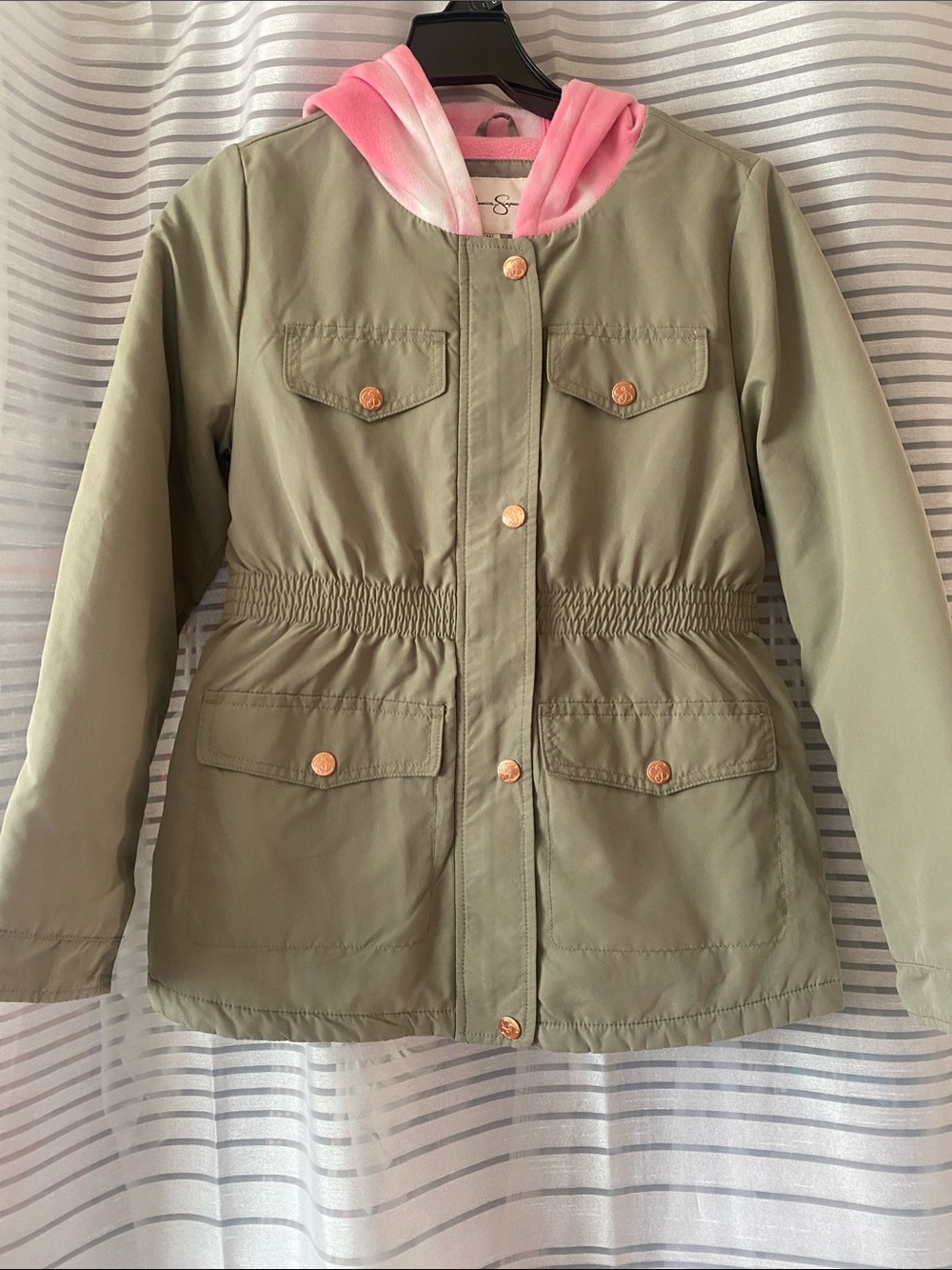 Jessica Simpson Olive Green Hooded Jacket with Pink Fleece Lining